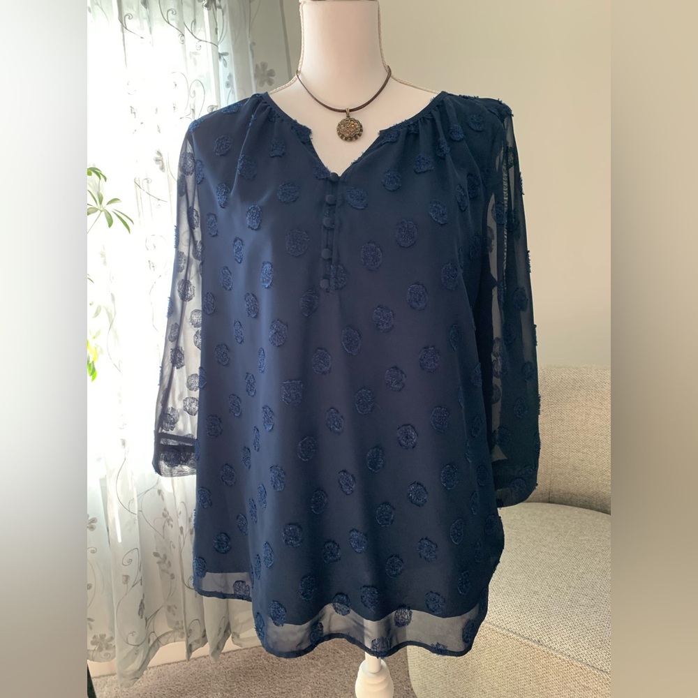 Isaac Mizrahi Navy Blue Sheer Blouse